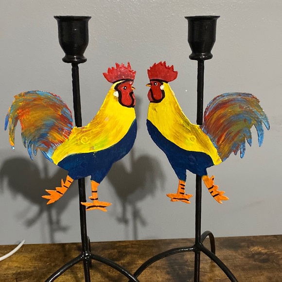 Accents Vintage Hand Painted Roosters Candle Holders Poshmark